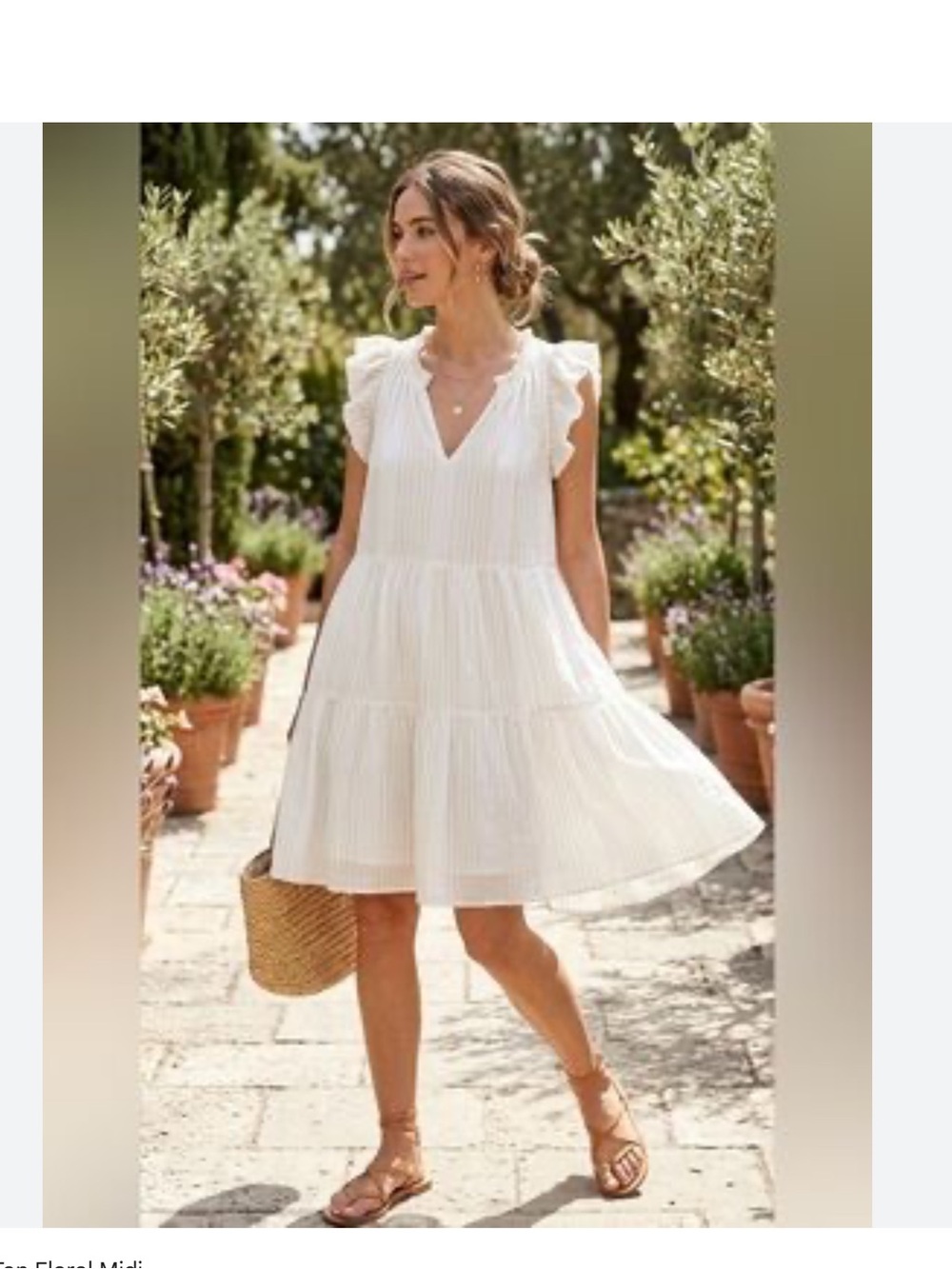 A Loves A Metallic Striped Print Split V-Neck Short Ruffled Sleeve Dress